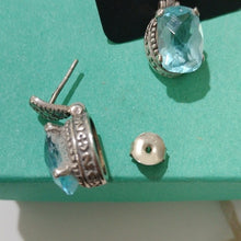 Load image into Gallery viewer, Sterling Silver with Blue Topaz and Marcasite Gemstone Dangle Earrings
