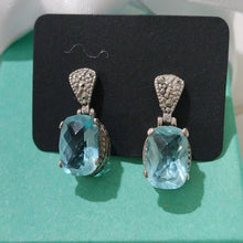 Load image into Gallery viewer, Sterling Silver with Blue Topaz and Marcasite Gemstone Dangle Earrings
