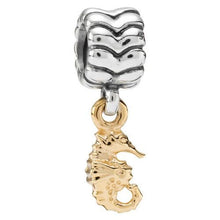 Load image into Gallery viewer, Pandora Retired Sterling Silver Bead with 14K Gold Seahorse Nautical Dangle - 790518
