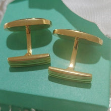 Load image into Gallery viewer, Vintage Sun Eagle Goldtone Men's Oval Cats Eye Brown Stone Cuff Links
