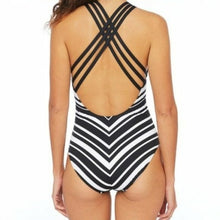 Load image into Gallery viewer, La Blanca Archistripe Crossback One piece Swimsuit, Black + White, 16W
