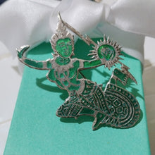 Load image into Gallery viewer, Vintage Siam Sterling Silver Niello Green Enamel Brooch Thai Mekkala Goddess
