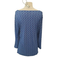Load image into Gallery viewer, Dana Buchman Cut out Neckline L/S Blouse, Blues/White, Size Large
