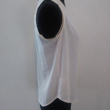 Load image into Gallery viewer, Jella Couture Career Sleeveless Top w/ Gold chain sleeve accents, Ivory, Small
