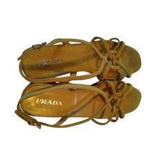Load image into Gallery viewer, Prada Women's Golden Yellow Suede Cork Wedge Heels, 38 or size 7.5
