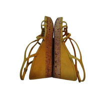 Load image into Gallery viewer, Prada Women's Golden Yellow Suede Cork Wedge Heels, 38 or size 7.5
