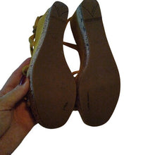 Load image into Gallery viewer, Prada Women's Golden Yellow Suede Cork Wedge Heels, 38 or size 7.5

