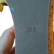 Load image into Gallery viewer, Prada Women's Golden Yellow Suede Cork Wedge Heels, 38 or size 7.5
