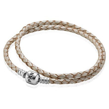 Load image into Gallery viewer, Pandora Moments Double Leather Bracelet, Champagne White, 590705CPL-D  14.96"
