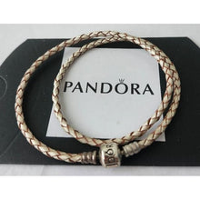 Load image into Gallery viewer, Pandora Moments Double Leather Bracelet, Champagne White, 590705CPL-D  14.96"

