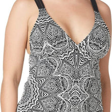 Load image into Gallery viewer, La Blanca Multi Strap Cross Back Tankini Swimsuit Top, B/W, Henna Medallion,  0
