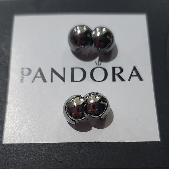 Pandora Retired Sterling Silver + Black Rhodium Sphere Clips, Set Of 2- 791000BR