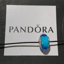 Load image into Gallery viewer, Pandora Sterling Silver Aqua Fascinating Faceted Murano Glass Charm - 791607
