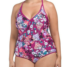 Load image into Gallery viewer, SEA ANGEL Plus Floral Lace V-neck Bathing Suit, Bordeaux Blossom, size 2X
