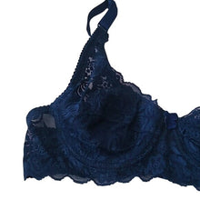 Load image into Gallery viewer, GYCL Ultrathin Underwire Push Up 3/4 Lace Bra, Navy Blue, size Small 34B

