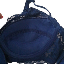 Load image into Gallery viewer, GYCL Ultrathin Underwire Push Up 3/4 Lace Bra, Navy Blue, size Small 34B
