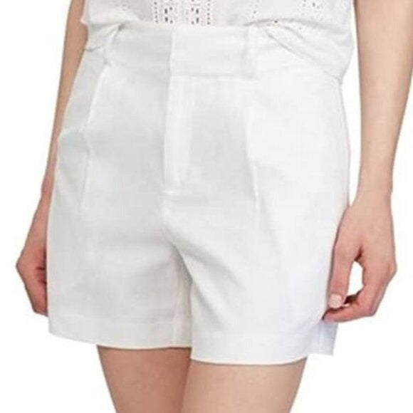 Chaps Linen Blend Pleated Shorts, White, Size 2