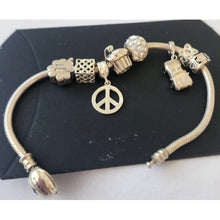 Load image into Gallery viewer, Chamilia Sterling Silver Bracelet 7.5" with 8 Decorative Charms
