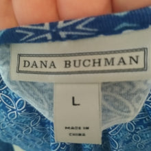Load image into Gallery viewer, Dana Buchman Cut out Neckline L/S Blouse, Blues/White, Size Large
