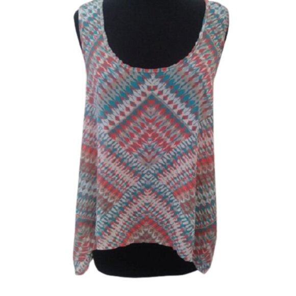 American Rag Sleeveless Racerback Top, Southwestern Pattern + Colors, Size Large