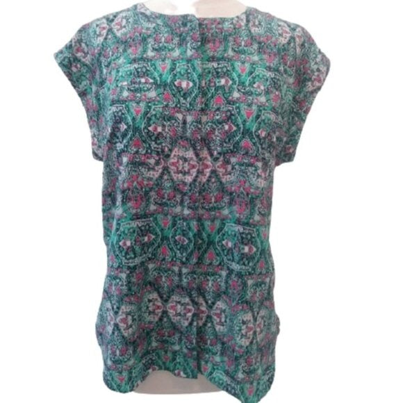 Van Heusen Career Shell Top Blouse, Green/Pink, Size  Medium