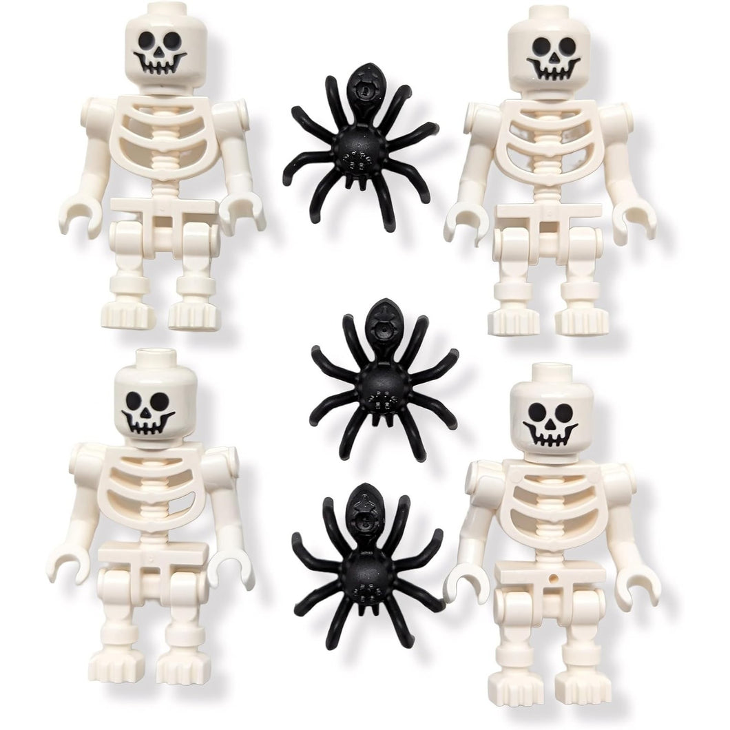 LEGO Spooky Halloween Skeleton Minifigures (Pack of 4) with 3 Black Spiders