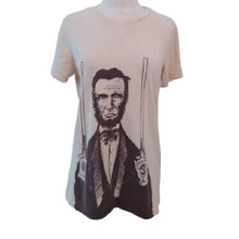 Load image into Gallery viewer, Juniors Threadless Abe Lincoln Guns Cotton Tee, Tan/Brown, Size XXL
