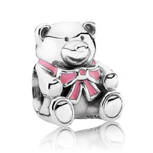 Load image into Gallery viewer, Pandora Sterling Silver It's A Girl Teddy Bear w/ Pink Ribbon Charm 791124en24
