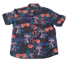 Load image into Gallery viewer, NEFF COMPANY TRIPPY MUSHROOM FOREST SHORT SLEEVE BUTTON UP SHIRT, size Medium
