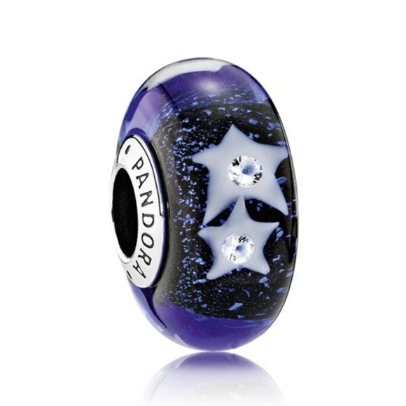 Pandora Sterling Silver Starry Night Midnight Blue Murano Glass Charm 791662cz