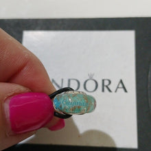 Load image into Gallery viewer, Pandora Ster Silver Mint Green Glitter Murano Engraved Cayman Charm - 791669
