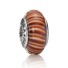 Load image into Gallery viewer, Pandora Retired Cinnamon Murano Glass Bead with Candy Stripes - 790680
