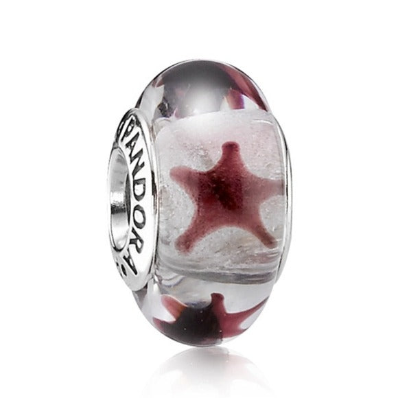 Pandora Retired Sterling Silver Murano Glass Maroon Stars Bead - 790903