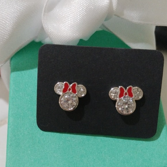 Disney Minnie Mouse Sterling Silver and Red Stud Earrings