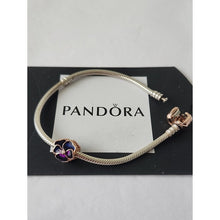 Load image into Gallery viewer, Pandora Rose Gold Clasp SS 7.5" Bracelet with Deep Purple Pansy Charm 788777c01
