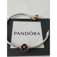Load image into Gallery viewer, Pandora Rose Gold Clasp SS 7.5" Bracelet with Deep Purple Pansy Charm 788777c01
