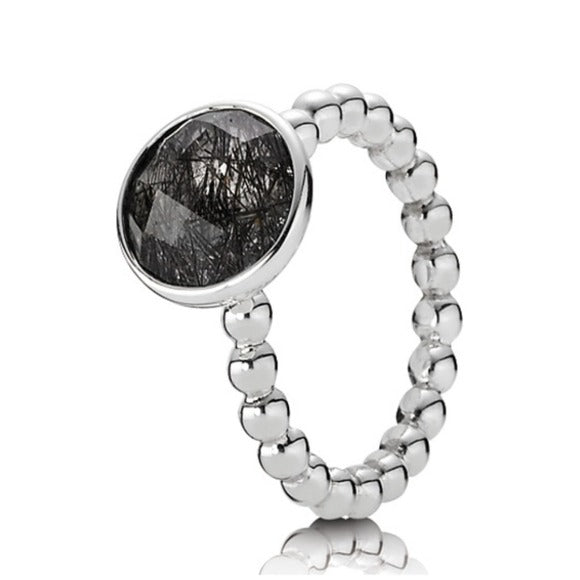 Pandora Sterling Silver Dark Enchantment Black Rutilite Stackable Ring - 190619B