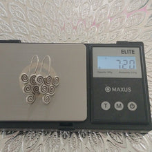 Load image into Gallery viewer, Artisan Made Sterling Silver Swirly Triangle Drop Earrings
