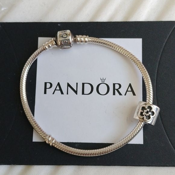 Pandora Sterling Silver Starter Snakechain Bracelet w/Daisy Flower Bead - 790187