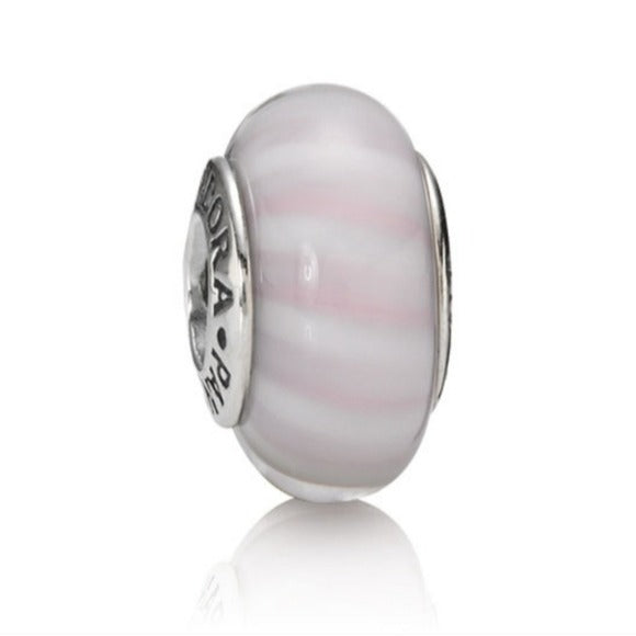 Pandora Retired Pink Murano Glass Bead with Candy Stripes - 790682