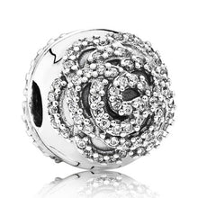 Load image into Gallery viewer, Pandora Sterling Silver Shimmering Rose Clip with Clear Zirconia - 791529cz
