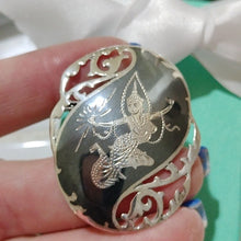 Load image into Gallery viewer, Vintage Siam Sterling Silver Niello Mekkalah Goddess of Lightening Thai Brooch
