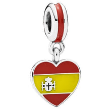 Load image into Gallery viewer, Pandora Retired Sterling Silver Spain Heart Flag Travel Dangle with Yellow and Red Enamel - 791550ENMX
