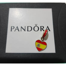 Load image into Gallery viewer, Pandora Retired Sterling Silver Spain Heart Flag Travel Dangle with Yellow and Red Enamel - 791550ENMX

