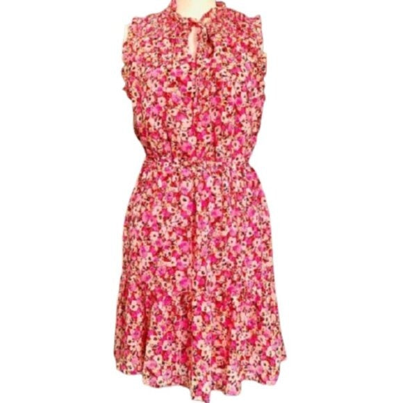 Gypsies & Moondust Juniors Smocked Prairie Ruffle Floral Dress, Pinks, Size Small