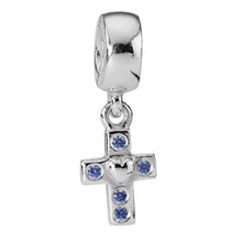 Load image into Gallery viewer, Pandora Retired Sterling Silver Cross Dangle with Blue Zirconia - 790355CZB
