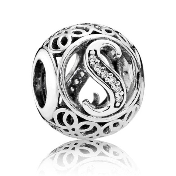 Pandora Sterling Silver Vintage Letter S Charm w/ Clear Zirconia - 791863cz