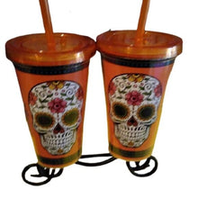 Load image into Gallery viewer, Best Friends Sugar Skull Tumbler Cups Orange Halloween, Set of 2
