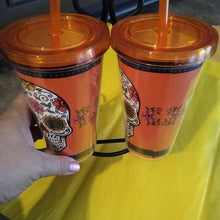 Load image into Gallery viewer, Best Friends Sugar Skull Tumbler Cups Orange Halloween, Set of 2
