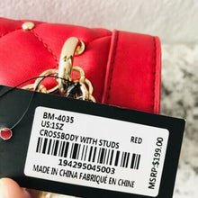 Load image into Gallery viewer, Badgely Mischka Red Quilted Crossbody Purse Bag w/ studs
